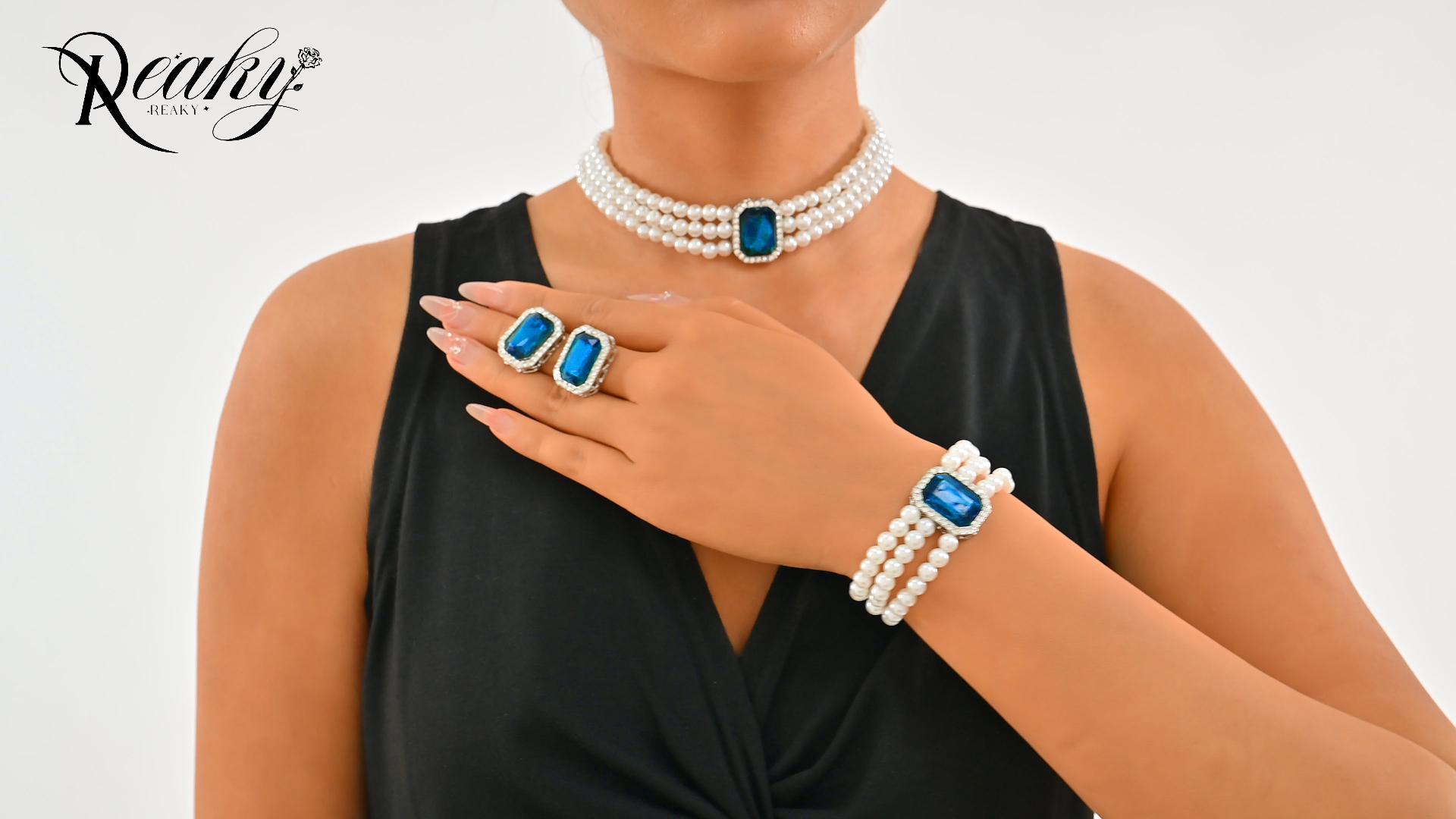 Lot De 4 Bijoux Perles Mariage – Collier Ras-du-Cou & Boucles D'Oreilles Strass Cristal Français Vintage Élégant Femme