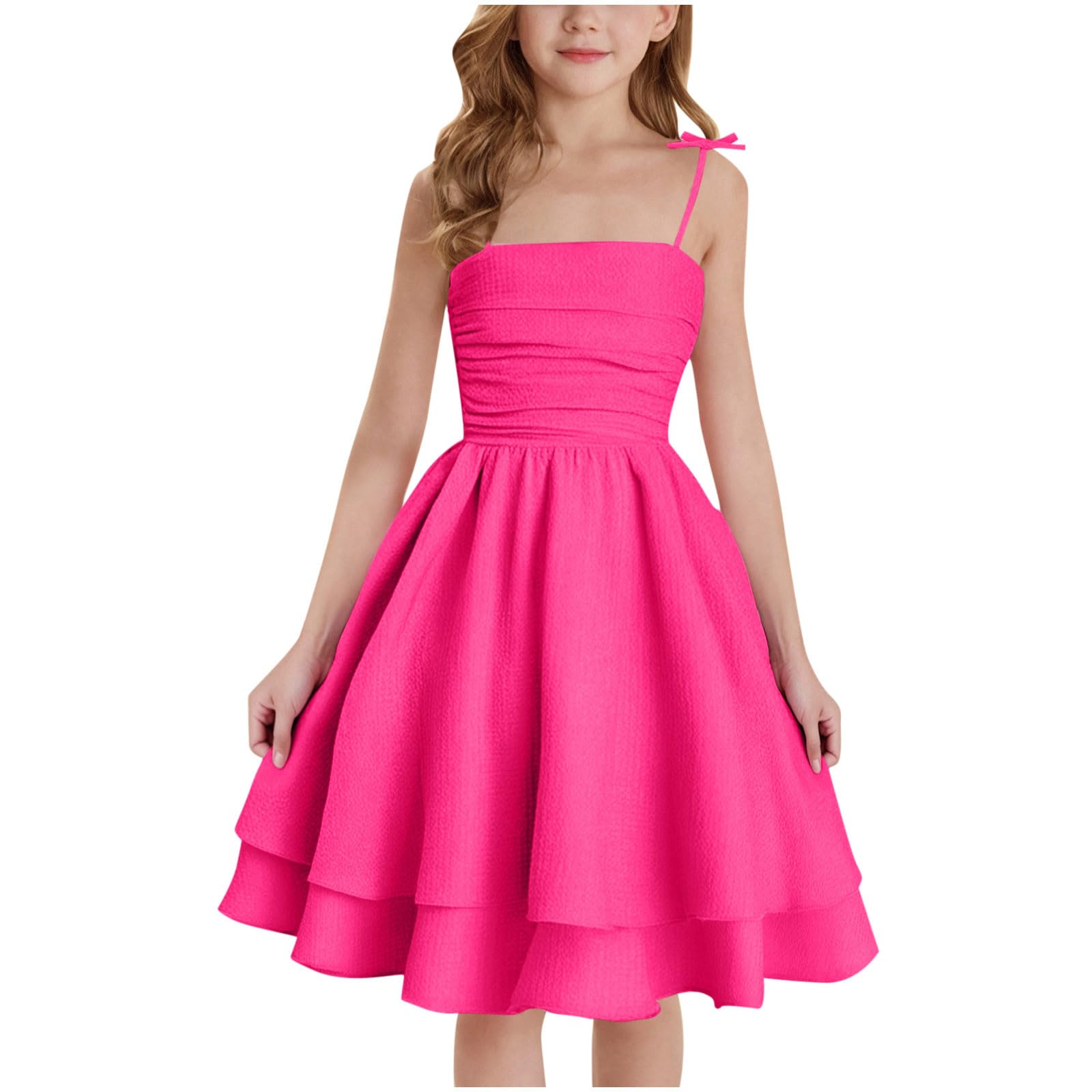 duxyoz Smocked Mini Dresses for Girls Fancy Dress for Kids Summer Solid Color Casual Sleeveles Sundress Party Birthday Occasion Dresses Beach Midi Dress 8-9 Years Hot Pink