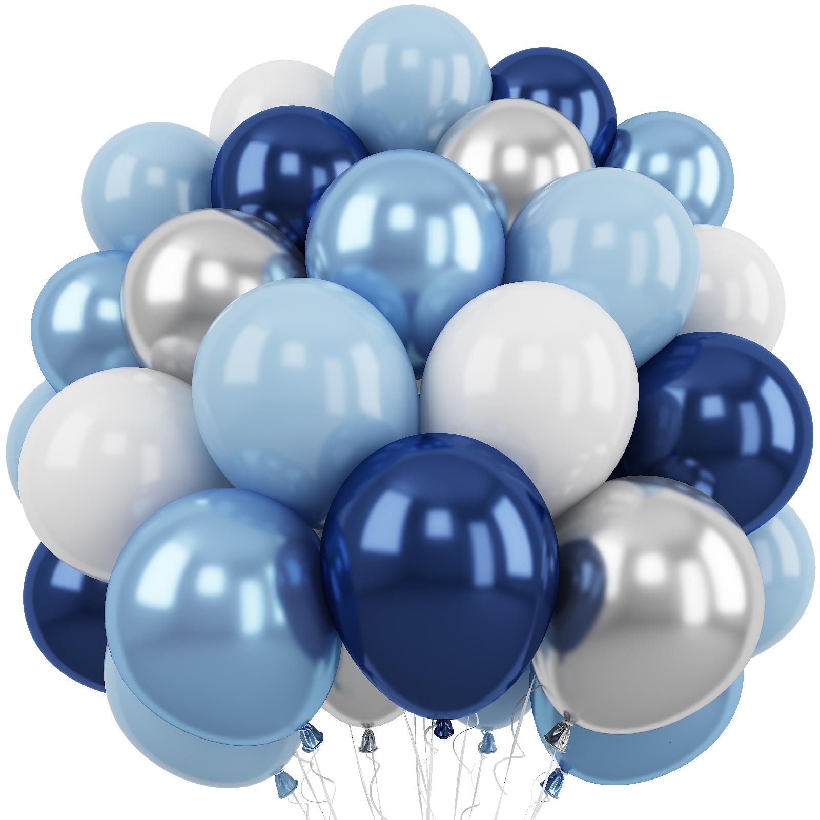 Navy Blue Silver Balloons, 50 Packs 12 Inch Dark Pearl Blue Metallic Light Blue Balloon with Metallic Silver White Balloon for Birthday Graduation Wedding Bridal Baby Shower Party Decorations