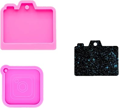 2 Pcs Cute Glossy Shiny Square Camera Shape Logo Shiny Keychain Silicone Mold - DIY Pendant Jewelry Making Mold for Epoxy Resin Craft, Fondant Cake Decorating, Candy Making Crystal