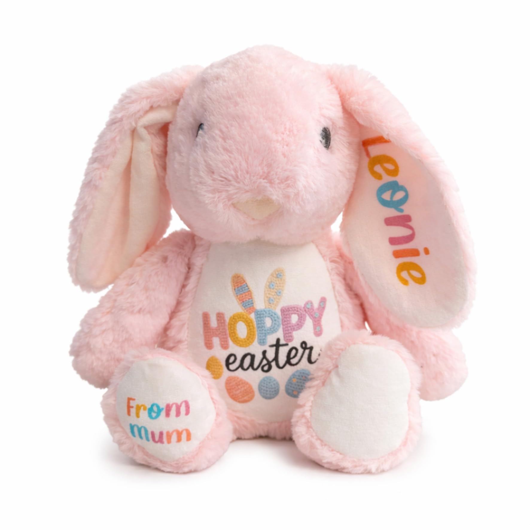 Silly Dog Designs - Personalised Easter Bunny Plush Toy – Soft Cuddly Bunny with Name & Message, Easter Gift for Loved Ones, 21cm Stuffed Animal, Comes in Reusable Fabric Bag (Pink)