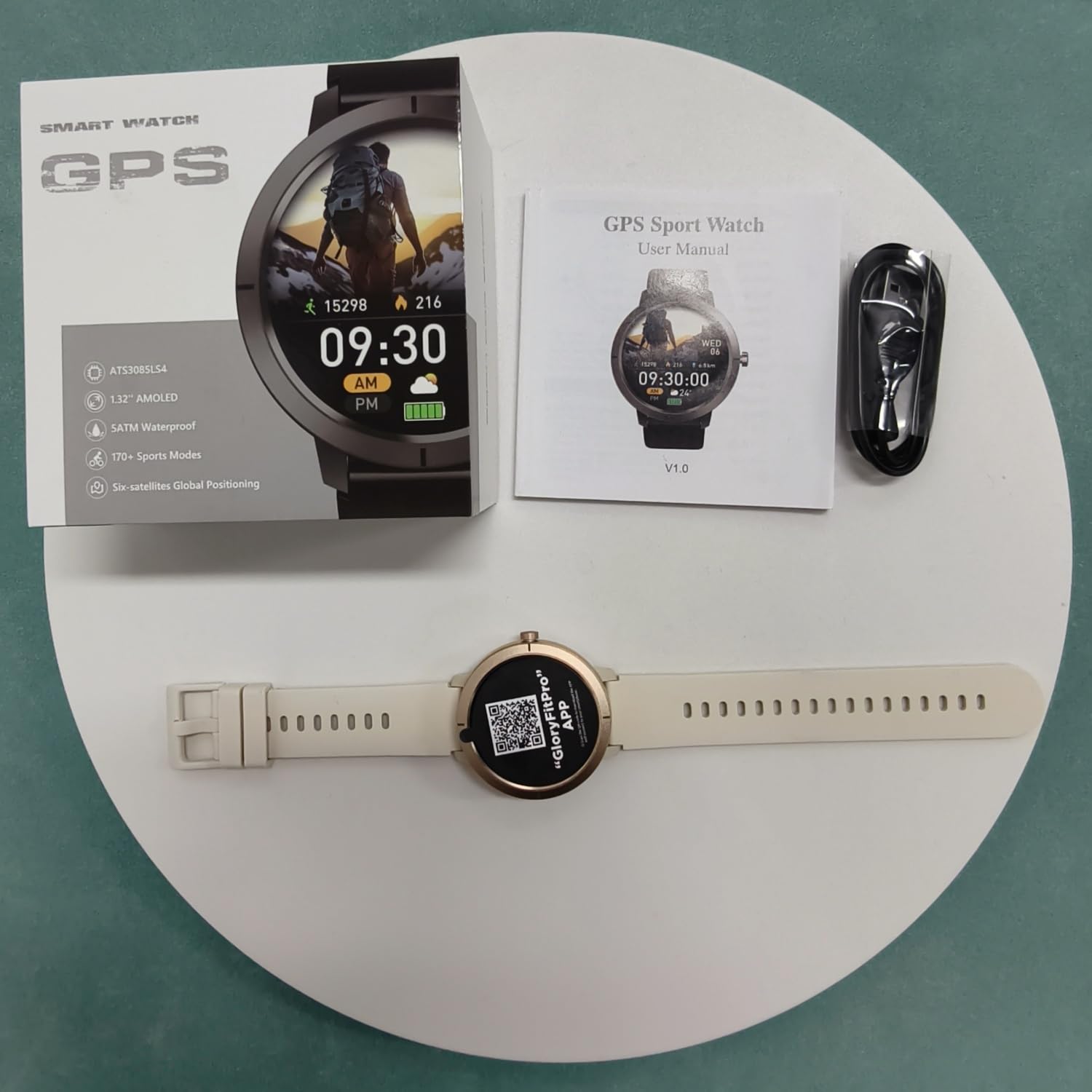 AIEK Montre Connectée Femme GPS, Écran AMOLED 1.32" Étanche Smartwatch Sport, Android iOS, Idéal pour la Randonnée/la Course à Pied/la Natation,Santé Au Féminin/Fréquence Cardiaque/Sommeil (Or)