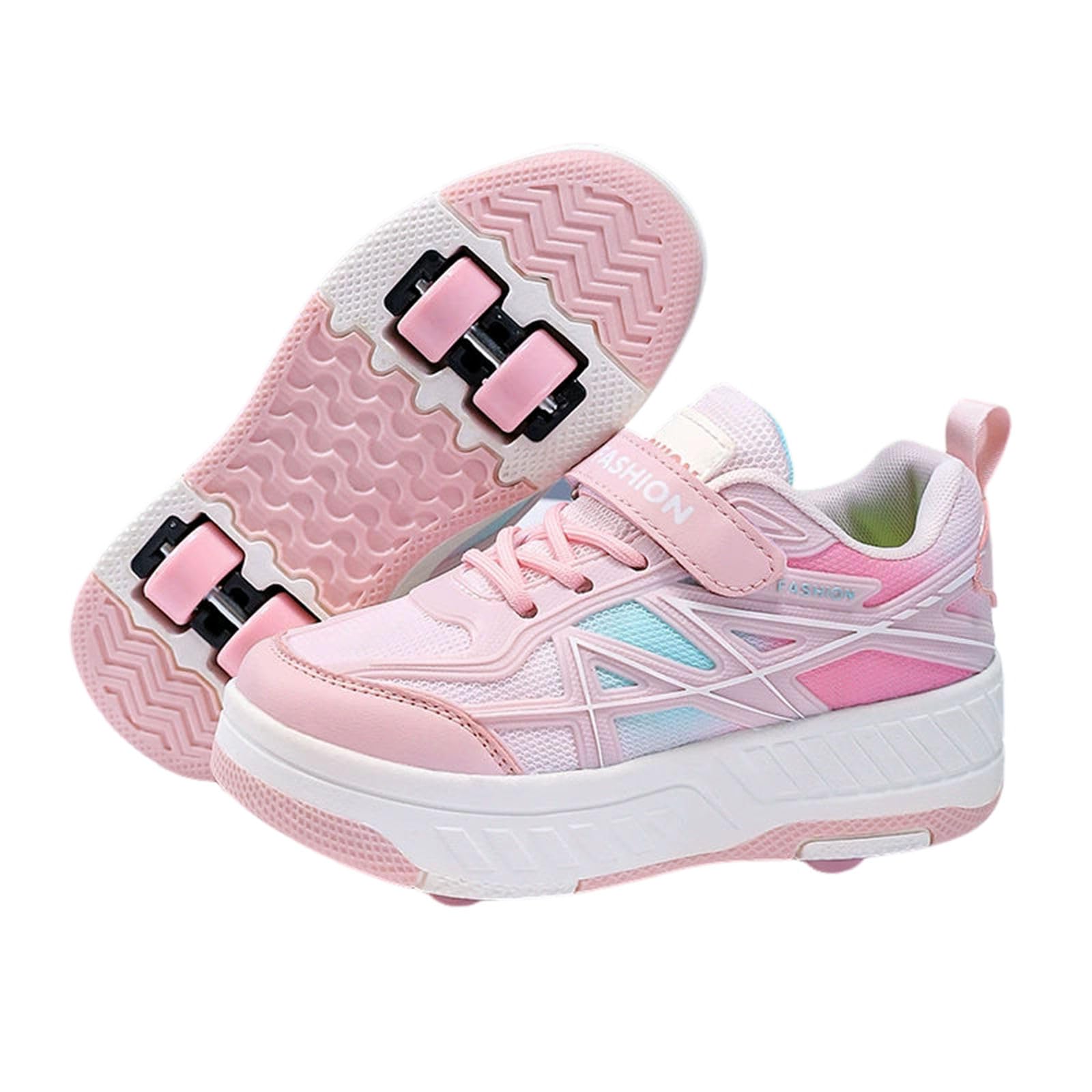 Surwin Zapatillas con Ruedas Niña, Zapatos de Niños con Ruedas 2 en 1 Zapatillas de Skateboard Zapatos de Skate Hebilla de Nailon Roller Skate Shoes Sneakers, Regalo de Cumpleaños