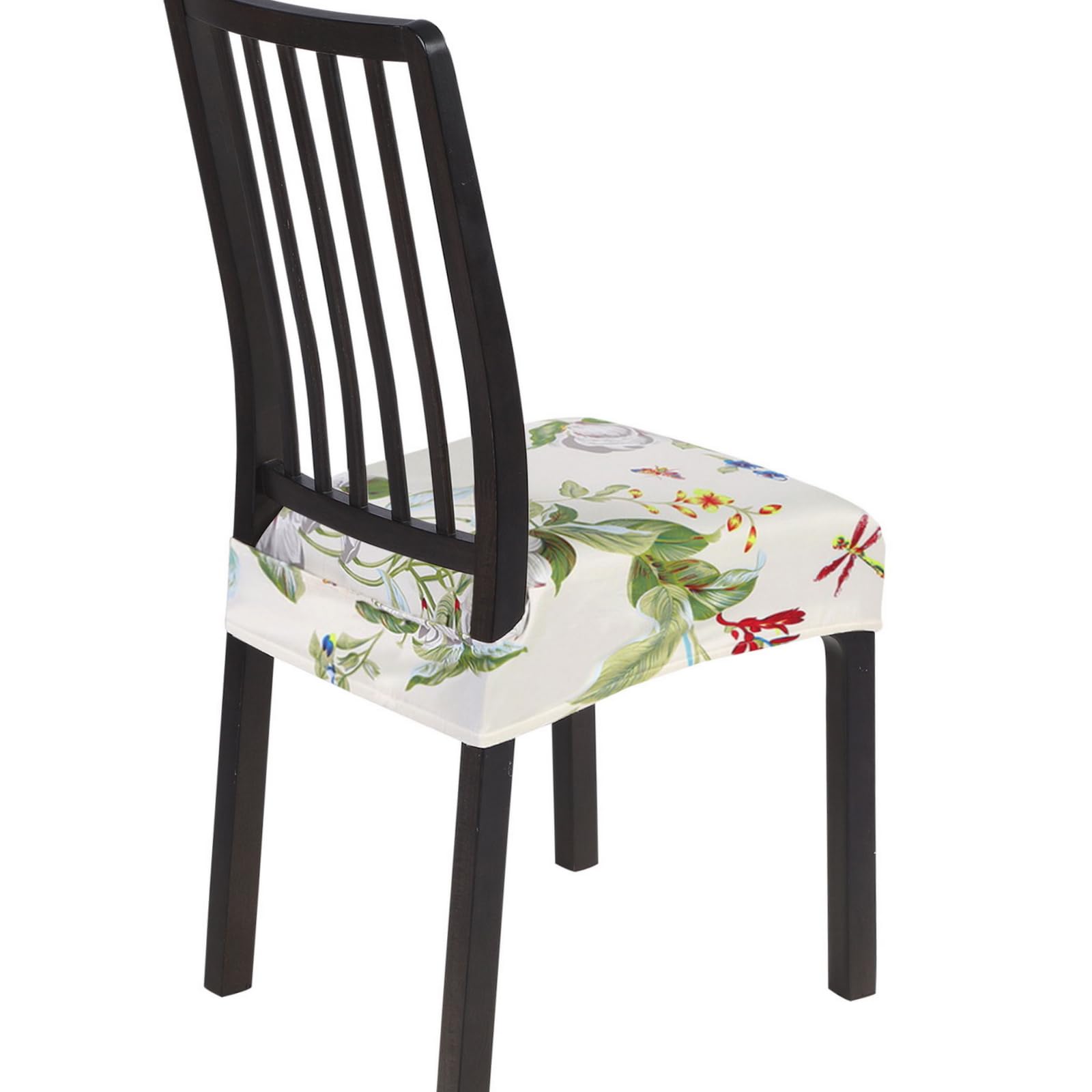SearchI Stretch Dining Chair Seat Covers Set of 6, Soft Removable Washable Seat Covers for Dining Chairs, Dining Room Seat Cover Slipcover Protector (Rear-Covered, Beige Flower)