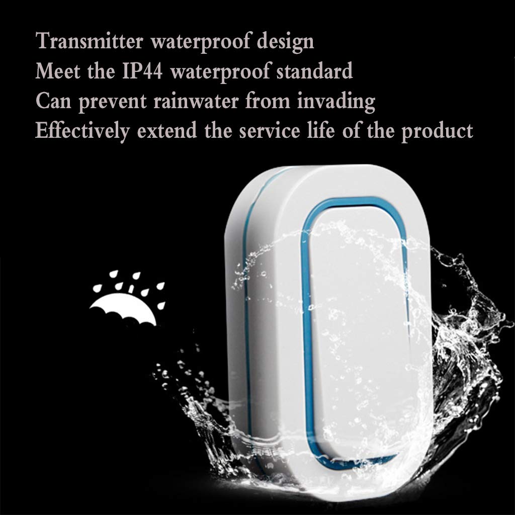 Timbre Inalámbrico con Alcance De 280 M, 48 Timbres, 6 Niveles De Volumen, Luz Led Intermitente, 2 Receptores, 3 Pulsadores Resistentes A La Intemperie, Color Negro.