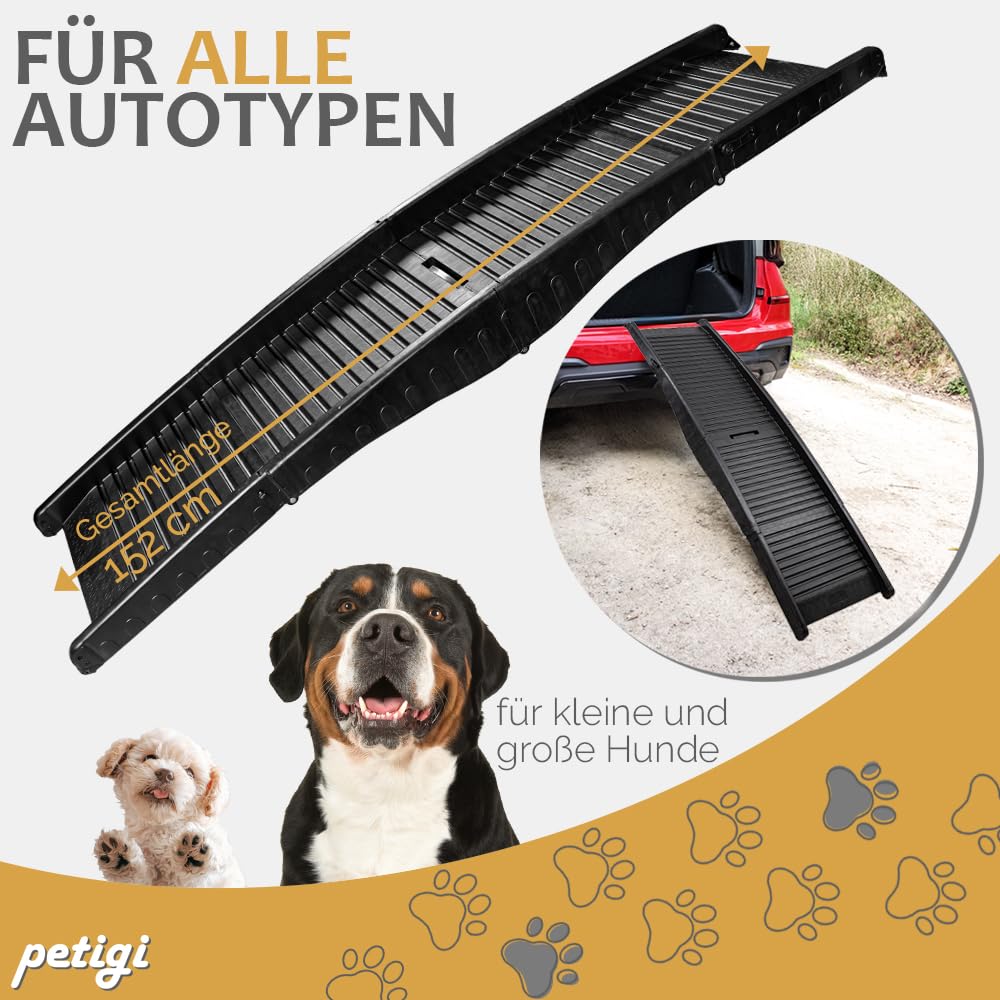 Selección de rampa para perros para el coche, de aluminio, rampa para perros, escalera para perros, SUV, antideslizante, capacidad de carga 50 kg, 70 kg, 90 kg o 150 kg petigi (Modelo 06-152 cm)