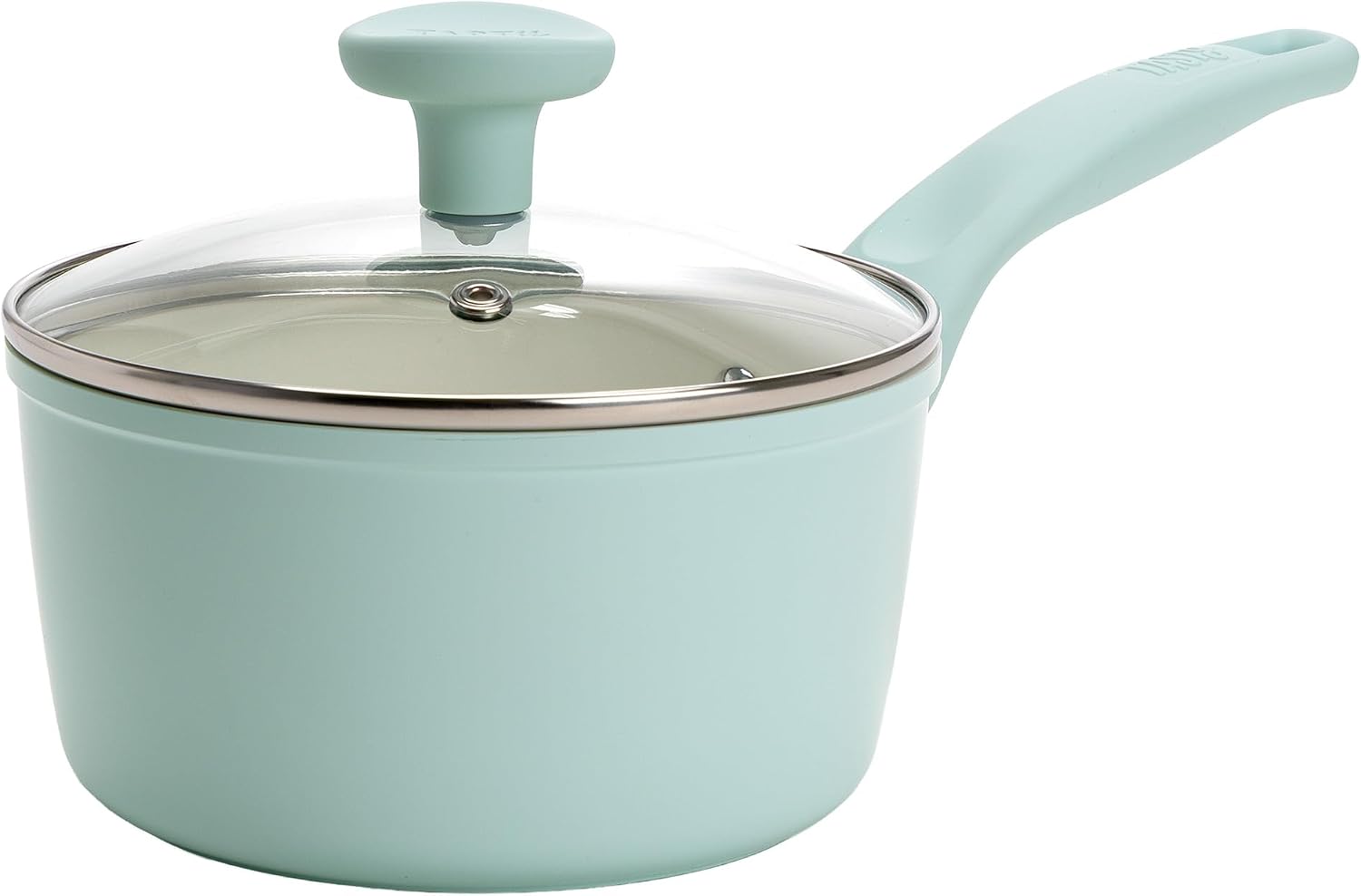 Tasty Ceramic Saucepan with Glass Lid, Healthy Nonstick, Aluminum Cookware Sauce Pot, Even Heating, Easy to Clean, Made without PFAS, PFOA, PFOS and PTFE, Dishwasher Safe, 2-Quart, Aqua