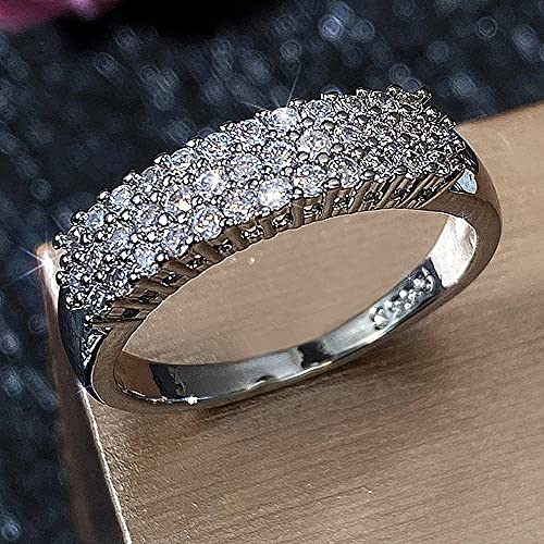 925 Sterling Silver Shiny Full Diamond Gemstone Ring Cubic Zirconia Rings CZ Diamond Multi Row Eternity Engagement Wedding Band Ring for Women (US Code 10)4