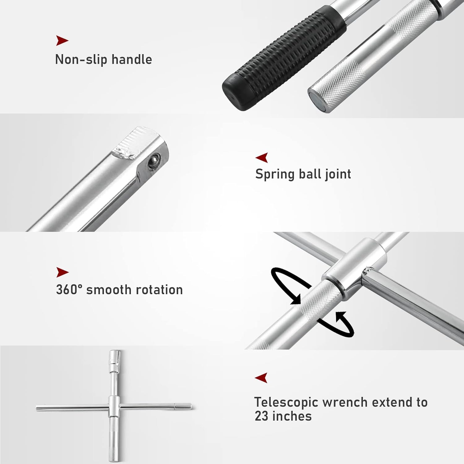 ATPEAM 23" Lug Wrench - 4-Way Tire Iron Set with Sockets (17mm/19mm, 21mm/23mm) & Storage Bag