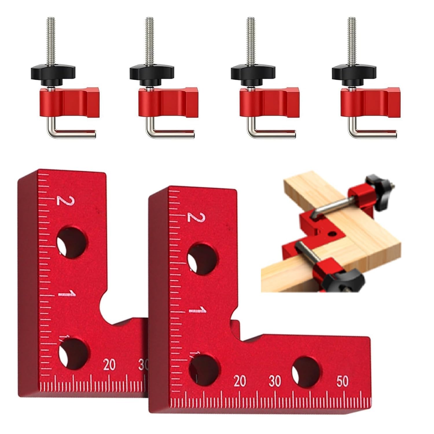 CNQLIS 90 Degree Mini Positioning Squares (2.32" x2.32), 2 Sets Aluminum Alloy Right Angle Clamps, Corner Clamps for Woodworking for Cabinets/Drawers/Picture Frames