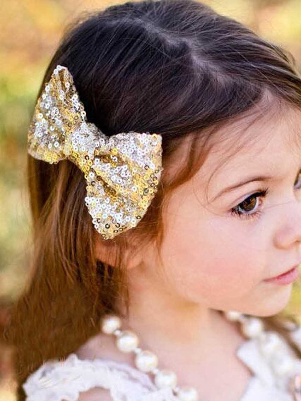 Unicra Large Hair Bow Clip Barrette Hair Pins Sequin Bow Hair Accessories for Toddler Young Girl (Gold)