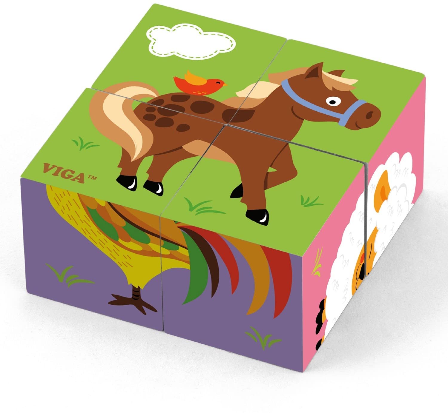 Eitech Viga Toys - 50835 - Cube Puzzle - Farm Animals - 4 pcs.