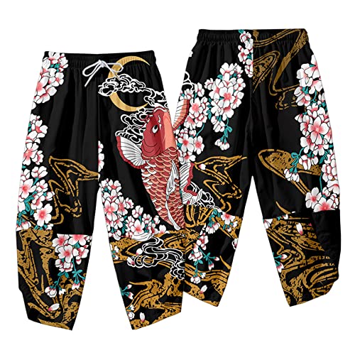 Image of DOSLAVIDA Men's Japanese Kimono Cardigan Suit Chinese Style Printed Jacket Pants Set Open Front Seven Sleeve Top & Shorts