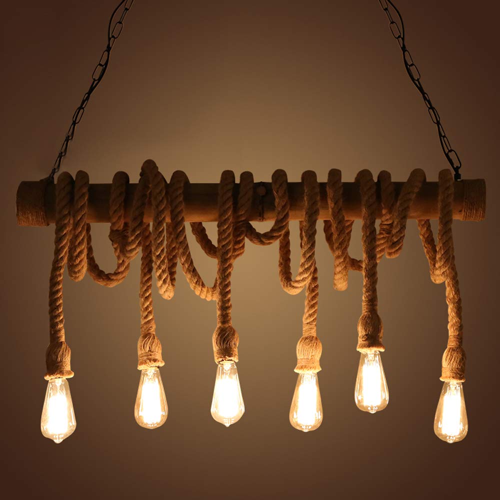 NIUYAO Industrial Vintage Pendant Chandelier Lighting Natural Hemp