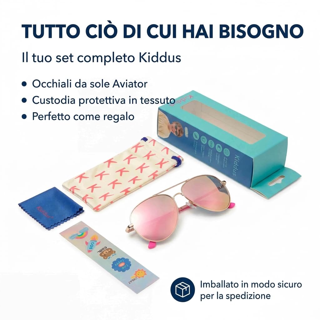 Kiddus Occhiali da Sole Polarizzati Bambino Bambina 9 10 11 12 Anni, UV400 CAT3, Protezione Solare Junior, Montatura in Metallo Resistente, CE ISO REACH
