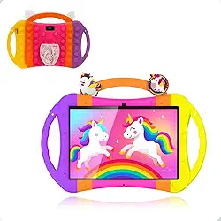 Tablet Infantil KT10, 10 Polegadas, Android 12, 3GB RAM + 64GB, Bluetooth 5.0, WiFi 5G, Bateria 6000mAh, com Capa Protetora e Pelicula (Rosa Unicornio)