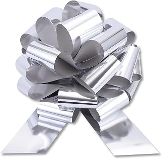 2 Pcs Large Ribbon Pull Bow - 12" Wide, Big Gift Bows for Cars Decor, New Houses, Gift Basket, Presents, Wreath, Decoration, Office (Silver)