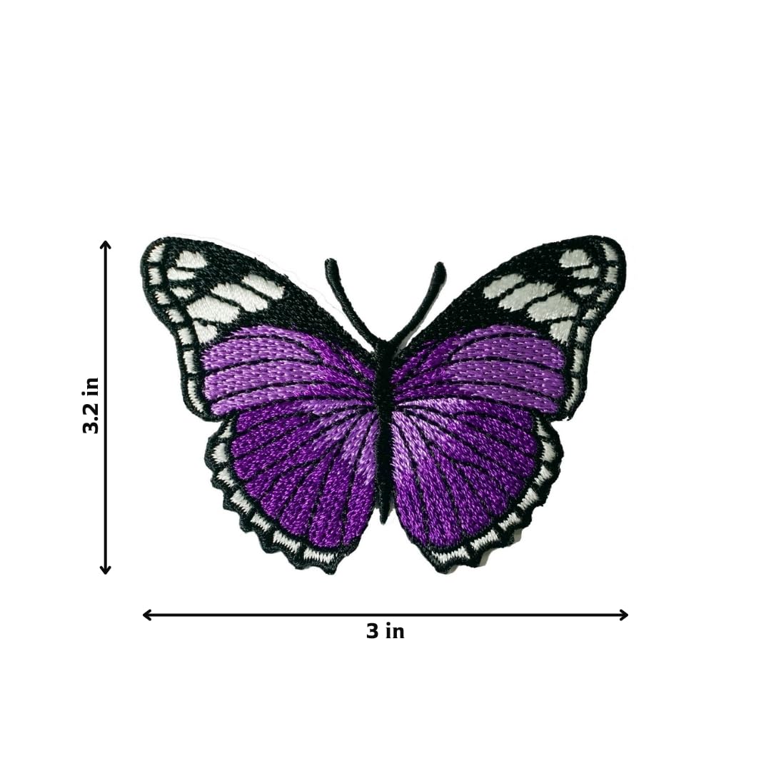Pack 3 Purple Butterfly Iron On Embroidered Patches Applique for Clothes Jackets Backpacks Hats Jeans DIY Craft for Repair and Decoration
