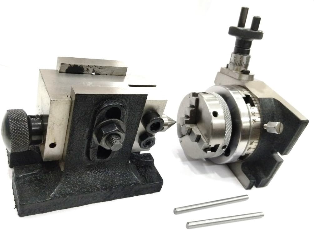 3"/ 80 MM ROTARY MILLING TABLE WITH 80 MM ROUND VICE VISE WITH SUITABLE TAILSTOCK, M6 CLAMP KIT & A SMALL CHUCK WITH BACK PLATE & FIXING T NUTS BOLTS (WITH 65 MM 3 JAW SELF CENTERING CHUCK)