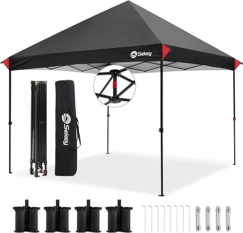 Miniatura 13 de Sekey 10x10 Toldo desplegable con configuración de un solo empuje - Toldo fácil de montar con 99% de bloqueo UV - Sombrilla solar instantánea para