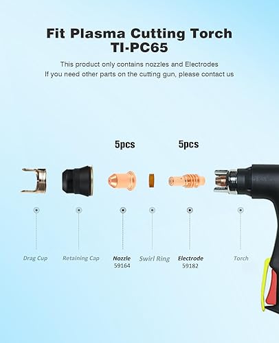 Miniatura 4 de Electrodo 59182 Boquilla 59164 Puntas 65A Fit TI-PC65 Antorcha IPT-65 58895 Harbor Freight Titanium 65A Cutter 10PK