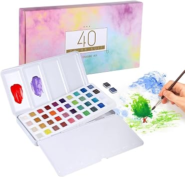 Metallic Watercolor Paint Set For Students, Beginners, Hobbyists, Artists Art Supplies, Glitter Colors Pearlescent Paint Set In A Tin Box, 40