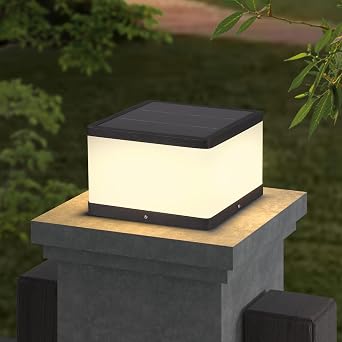 Solar Pillar Light Outdoor 9.84" Modern Post Light Dusk to Dawn IP54 Waterproof Solar Column Cap Lights 3000K Luxry LED Landscape Lighting Lamp for Patio Driveway Garden Decoration