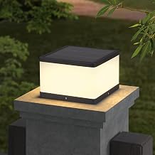 Solar Pillar Light Outdoor 9.84" Modern Post Light Dusk to Dawn IP54 Waterproof Solar Column Cap Lights 3000K Luxry LED Landscape Lighting Lamp for Patio Driveway Garden Decoration