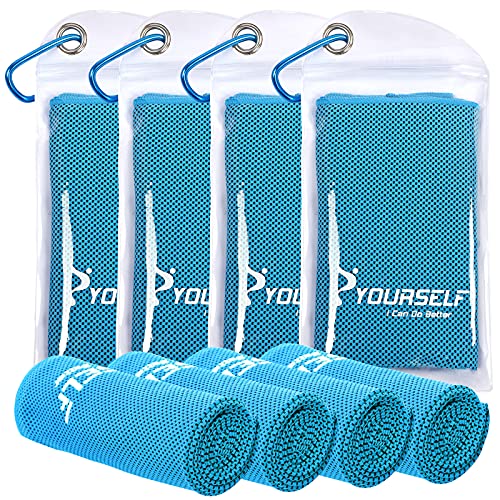 SYOURSELF Cooling Towel, Cooling Towels for Neck,4 Pack 40" x 12"Ice Towel for Instant Cooling Relief, Soft Breathable Chilly Towel, Perfect Yoga, Golf, Sports, Athletes, Camping Towel(Blue)