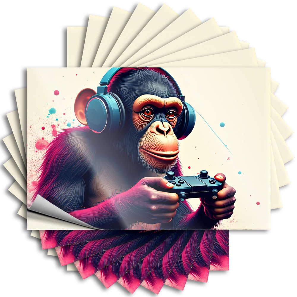 Fzfn Girls Colour Necessities Tattoos Durable Bottle | Chimpanzee Gaming With Headphones On. Half Self Adhesive Sticker For Friends Diy(12X18cm)