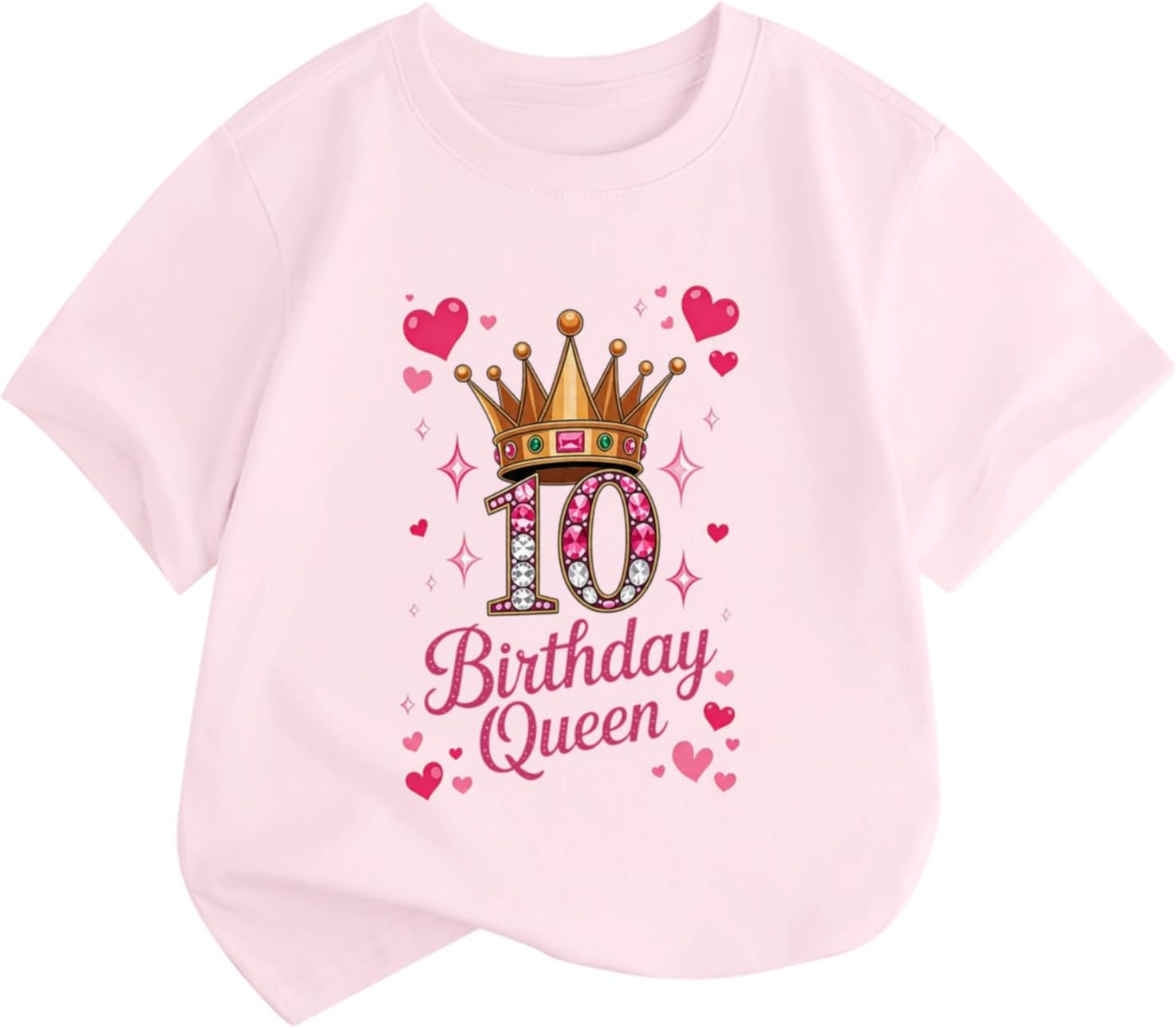 BeWithYou 10th Birthday Shirts for Girls Cute Birthday Queen Shirt Kawaii Crown Graphic Tees 10 Year Old Girl Birthday Gifts