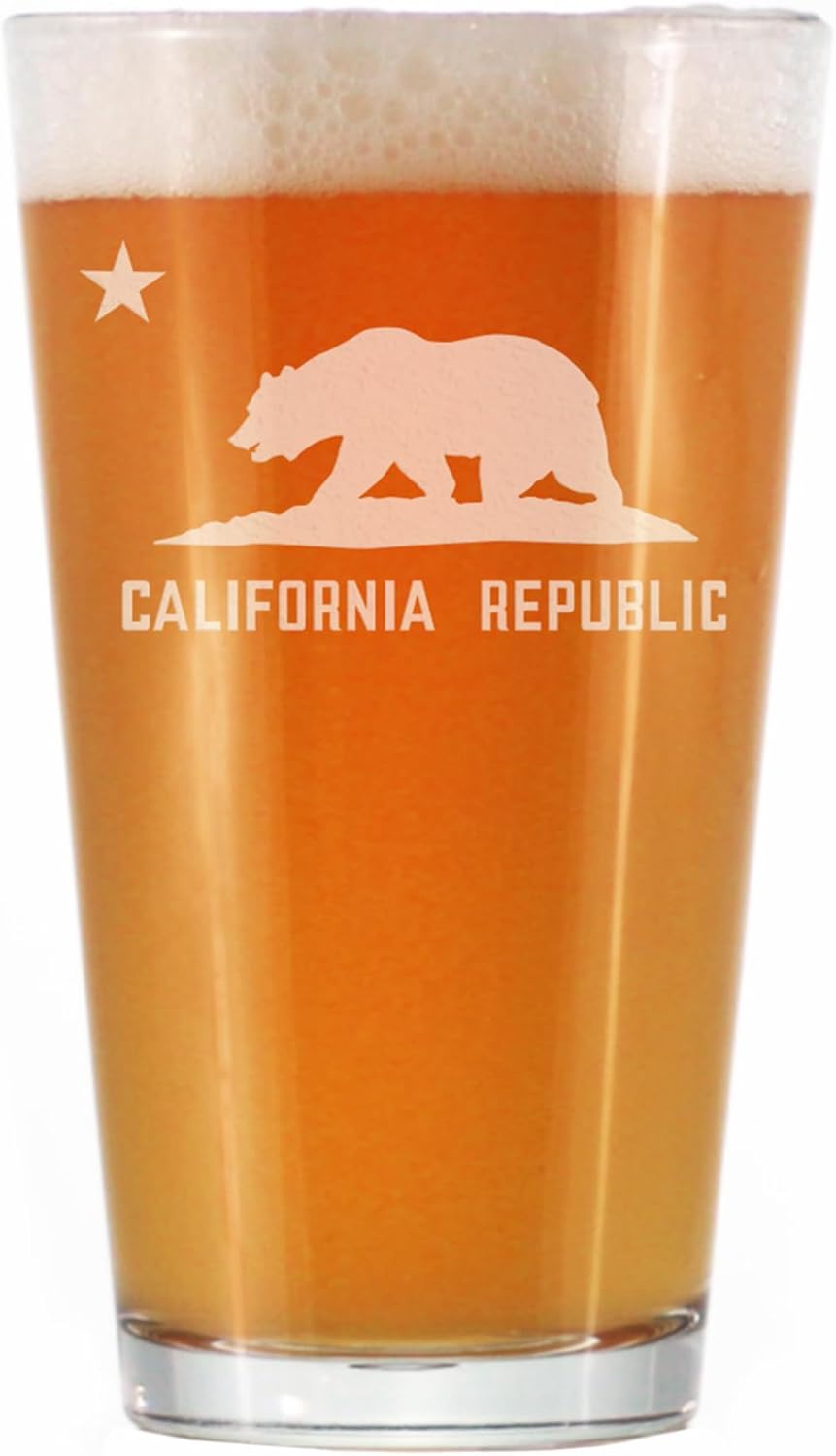 Bevvee California Flag Pint Glass for Beer - State Themed Drinking Decor and Gifts for Californian Women & Men - Set of 2-16 Oz Glasses