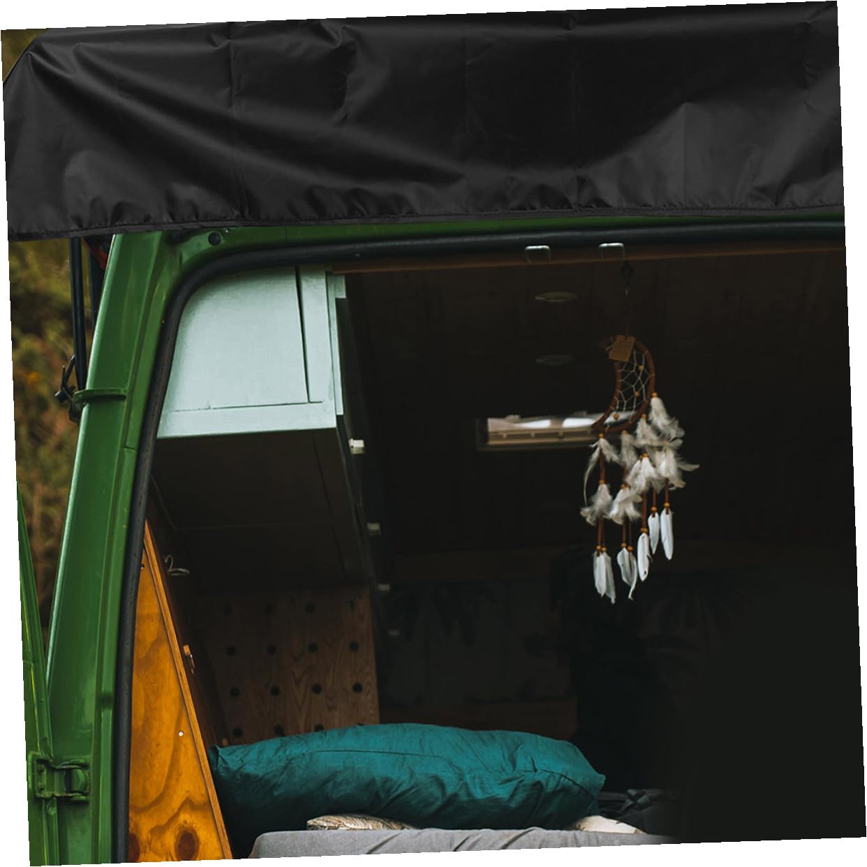 Parasole Camper Oxford Nero 176x114 Cm per Veicolo | Protezione Uv, Copertura Bagagliaio Posteriore Auto, Atmosfera Estiva, Telo Copertura Camper