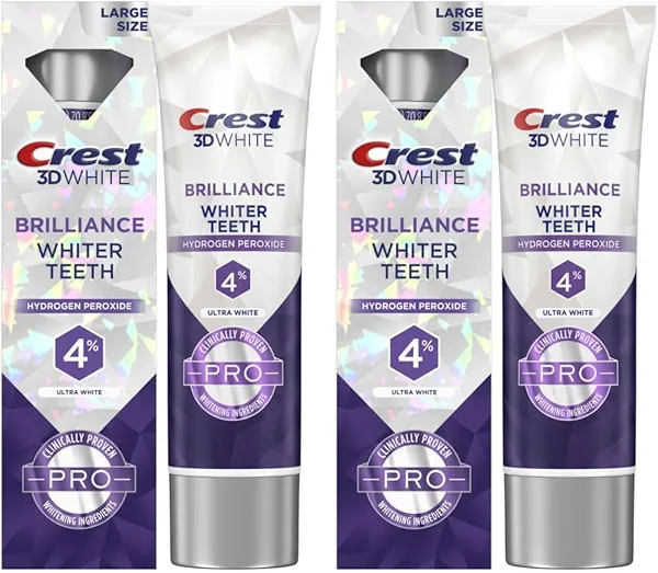 Crest 3D White Brilliance Pro Ultra White Teeth Whitening Toothpaste, 3.8 oz, Anticavity Fluoride Toothpaste, 4% Hydrogen Peroxide, Active Whitening Protection (Pack of 2)