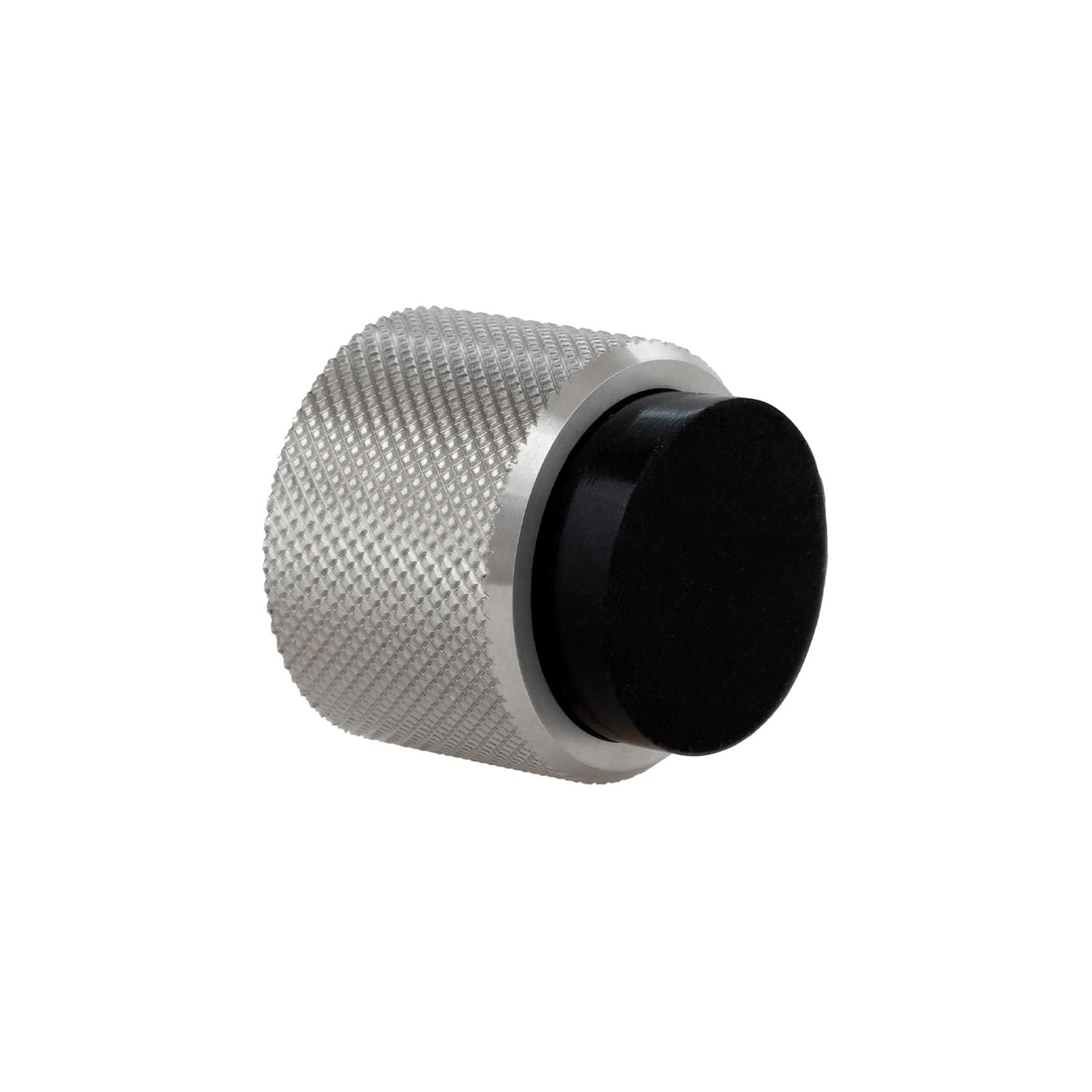 Evi Herrajes Stainless Steel - Satin Matte Black Rubber | Designer Wall Door Stop - Knurled Design - 28X28mm - Stainless Steel - Black Rubber - Adhesive And Screw Mounting
