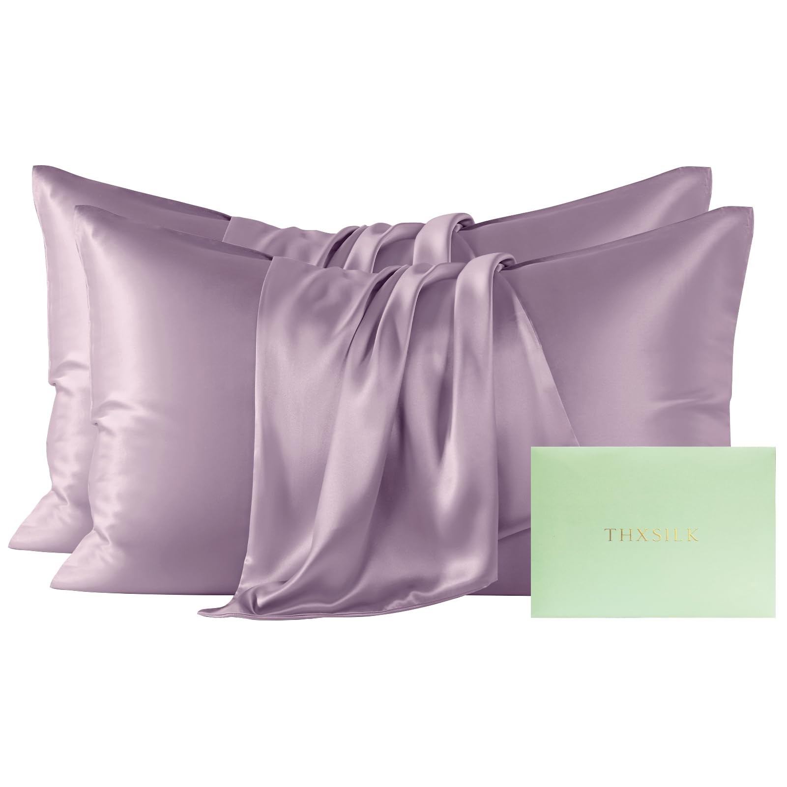 THXSILK Mulberry Silk Pillowcase Set, 2 Pcs, Queen Size Pillowcase, Purple