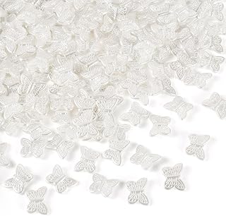 200Pcs Glossy ABS Imitation Pearl Loose Beads White Acrylic Butterfly Beads for Earring Bracelet Jewelry Making Supplies Jewelry Crafting DIY Decorative,11x14x3.5mm