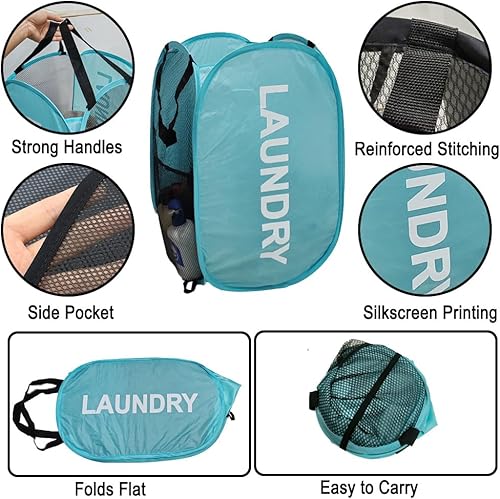 Miniatura 9 de Cestos de lavandería desplegables, cestas plegables de malla para la lavandería, paquete de 2 cestas de almacenamiento para el hogar, dormitorio,