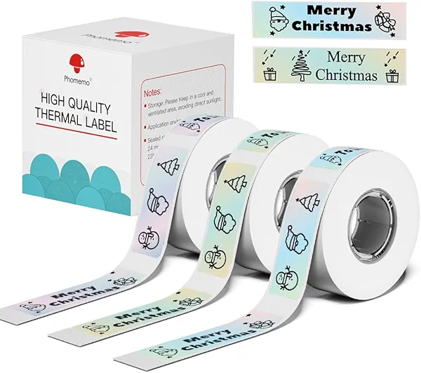 Phomemo D30 Label Tapes for School Classroom Item Name Tag Stickers, Black on Mermaid Color Sticker Thermal Paper Self-Adhesive Label Maker Tape, 12 x 40mm (3/8" x 11/2") 160 Tapes/Roll, 3-Roll