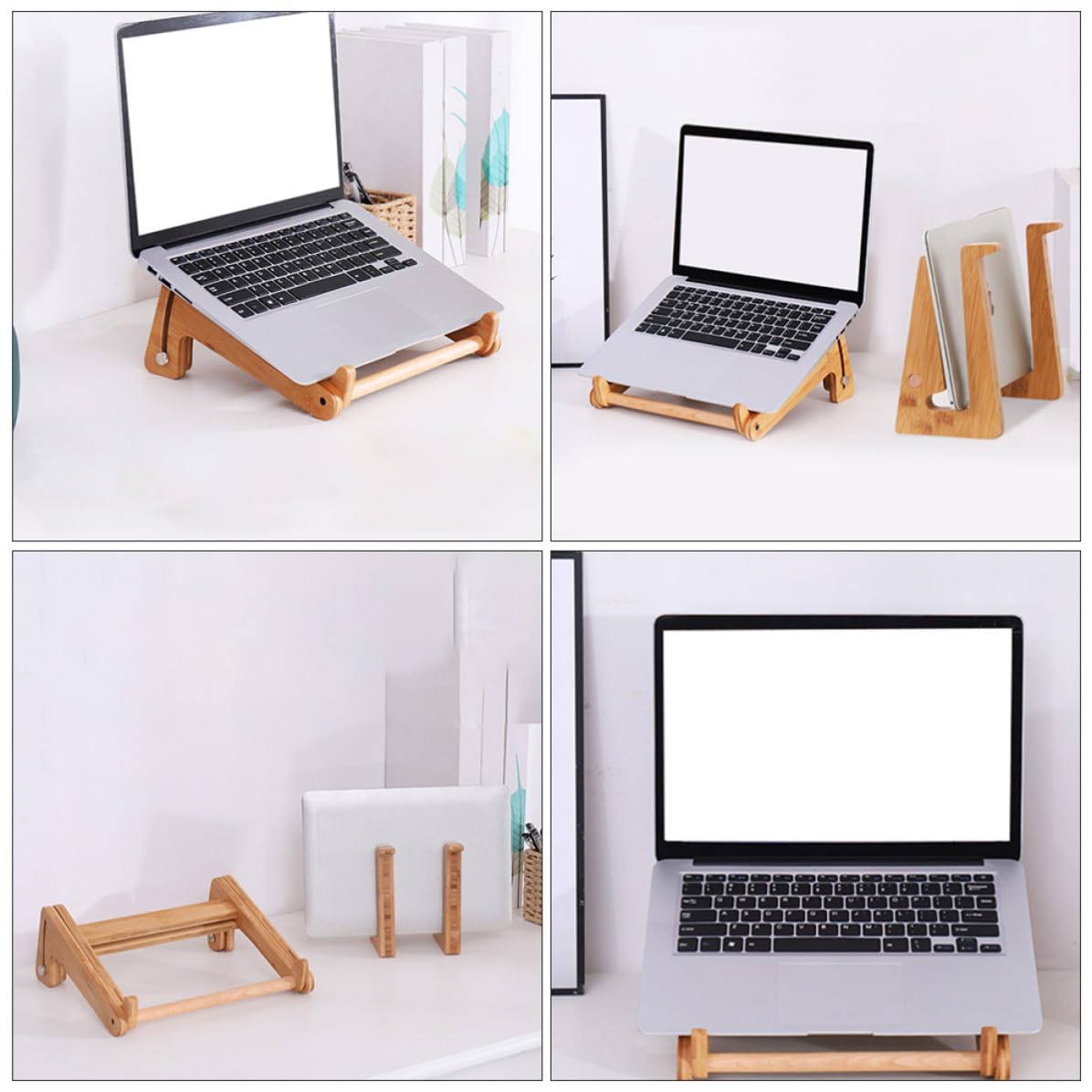KICHOUSE Supporto per Laptop in Legno di Phyllostachys Pubescens Regolabile e Pieghevole, Elegante e Semplice, per Scrivania e Libreria, Aumenta L'altezza per Migliorare la Postura