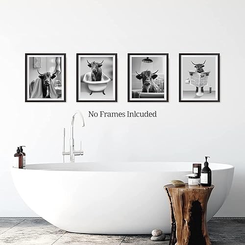 Miniatura 2 de Western Highland - Arte de pared de vaca de las tierras altas del oeste, decoración de baño de estilo rústico retro, divertidos pósteres de lona de