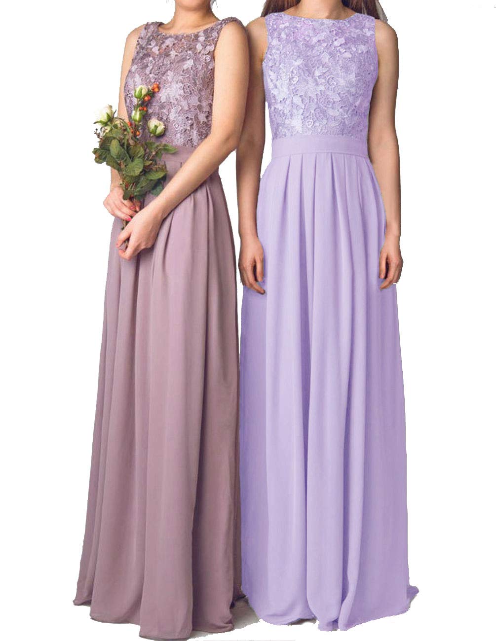 WTW Women's Long Lace Chiffon Evening Party Wedding Bridesmaid Dress-Lilac-16