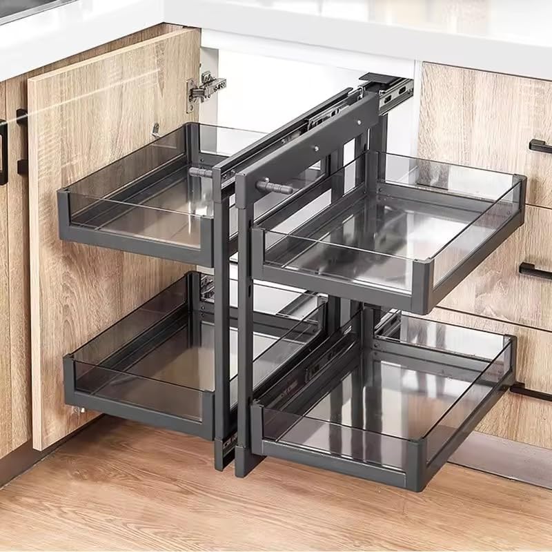 GXXINGIN Gabinete de Cocina de Esquina ciega, gabinete extraíble con 4 estantes para canastas, Organizador de gabinete deslizable, Estante de Almacenamiento para ollas y Platos Completamente extraíbl