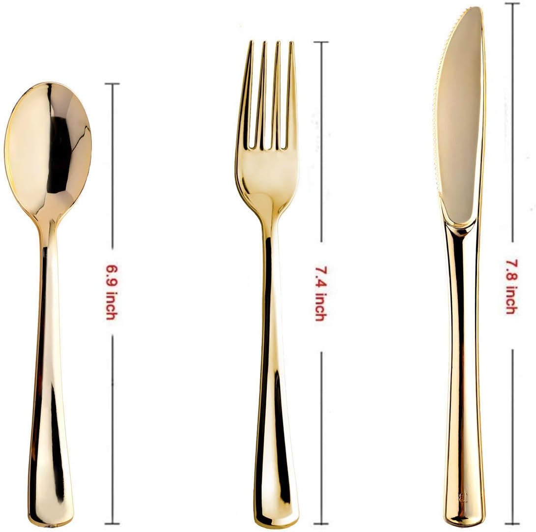 Get Popular Offer N9R 160pcs Gold Plastic Silverware - Gold Plastic Utensils Set - Tableware Flatware Kit 80 Gold Forks, 40 Gold Spoons, 40 Gold Knives Disposable Gold Cutlery for Party, Wedding, Birthday