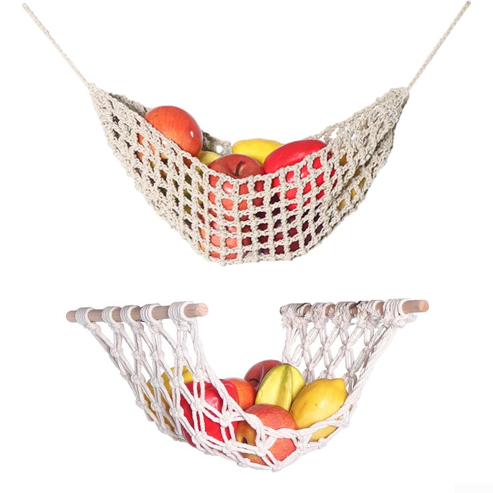 Amaca Portafrutta Sotto Pensile – Intrecciata A Mano (Rosso, Con Ganci) - 6