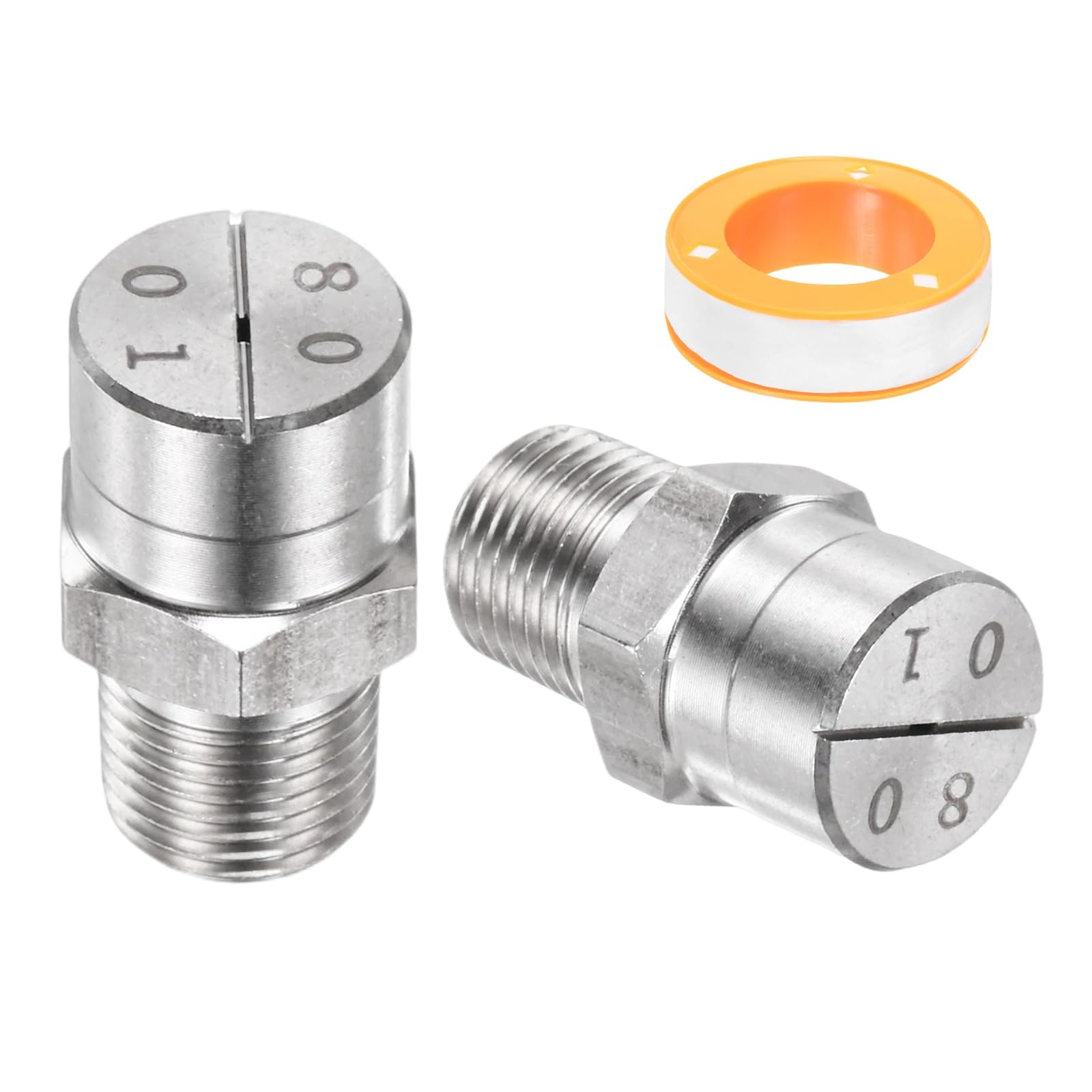 TIXIPEM 1/8" BSP Male 80 Degree Flat Fan Spray Tip [3PCS] - Pressure Washer Nozzles Cleaner Nozzle with Sealing Tape Used for Water Guns - [Stainless Steel-0.66MM Orifice]