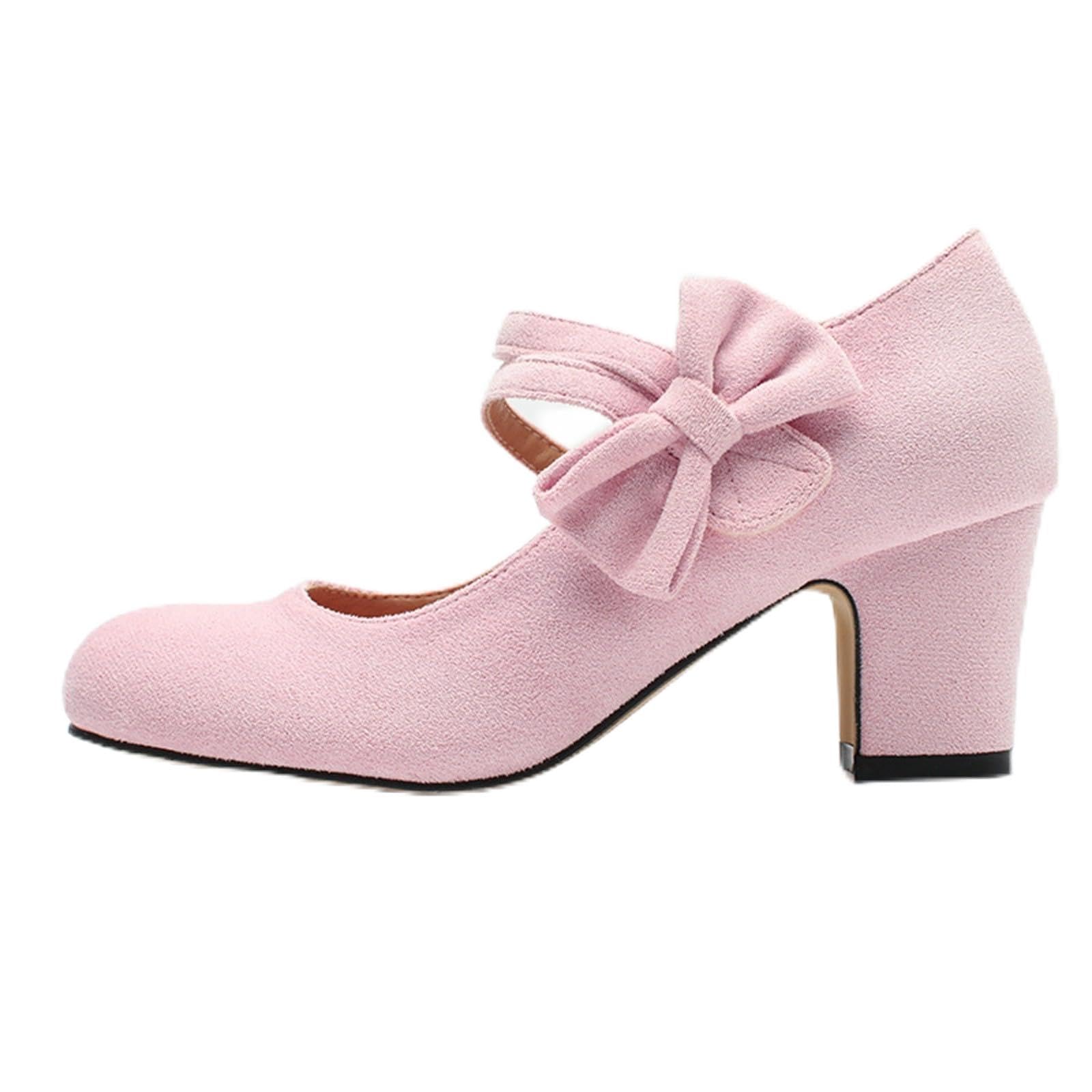 Mary Jane Tacones para mujer con lazo, punta redonda cerrada, zapatos de baile, pajarita para verano, elegantes tacones altos, zapatos de tacón ancho, zapatos de boda, Oktoberfest