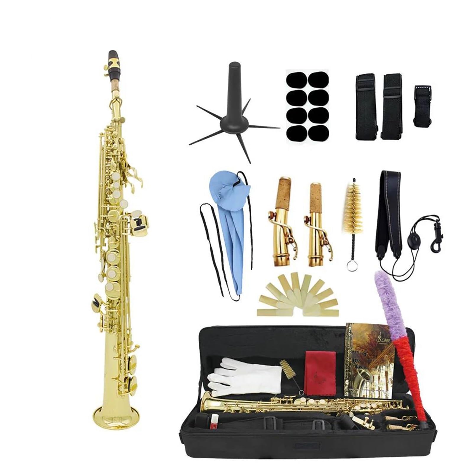 Saxofón Profesional Saxofón alto de tubo recto instrumento de viento madera profesional en si bemol con estuche y accesorios de caña