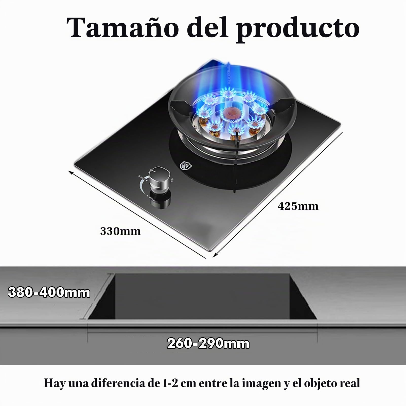 Cocina A Gas De 1 Quemador, Quemador Wok De 9 Cavidades Y 5,2 KW, Cubierta De Vidrio Templado con Protección contra Llamas, Fácil De Limpiar For El Hogar Y La Cocina(LPG)