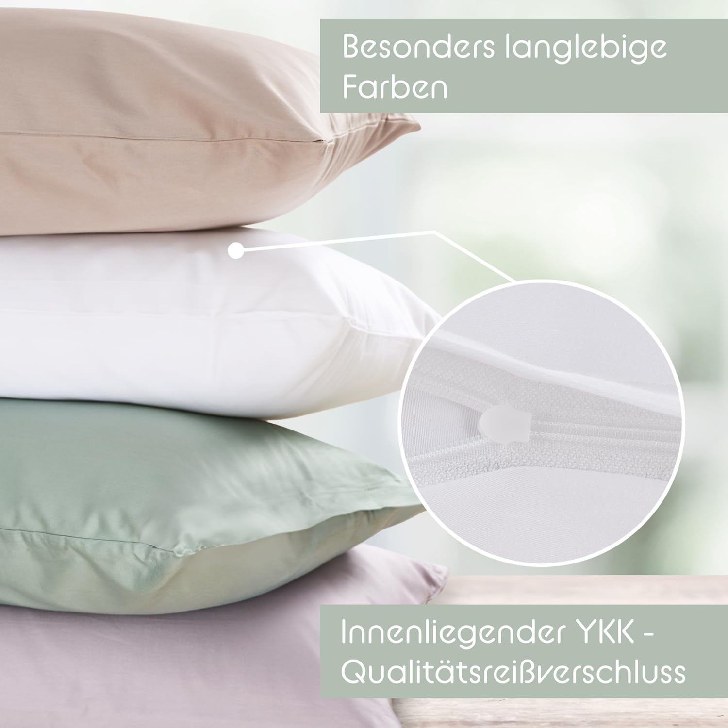 Blumtal Mako Satin Kissenbezug 80x80 Baumwolle Weiß - 2er Set Kissenbezüge aus 100% Baumwolle - edle Glanzoptik & Reißverschluss